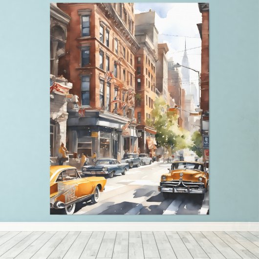 New York waterverf kunst Canvas Afdruk (Insitu (Houten vloer))