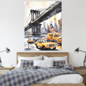 New York waterverf kunst Canvas Afdruk (Insitu (Slaapkamer))