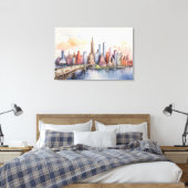 New York waterverf kunst Canvas Afdruk (Insitu (Slaapkamer))