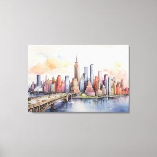New York waterverf kunst Canvas Afdruk