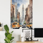New York waterverf kunst Poster (Thuiskantoor)