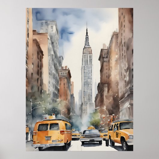 New York waterverf kunst Poster (Voorkant)