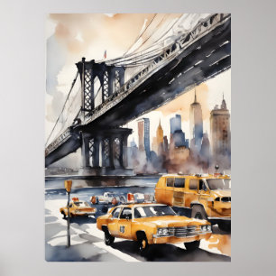 New York waterverf kunst Poster