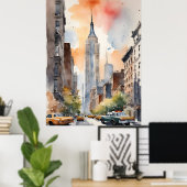 New York waterverf kunst Poster (Thuiskantoor)