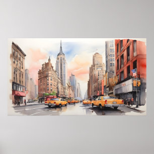 New York waterverf kunst Poster