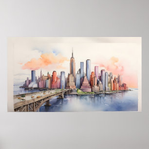 New York waterverf kunst Poster