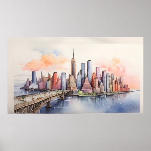 New York waterverf kunst Poster (Voorkant)