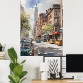 New York waterverf kunst Poster (Thuiskantoor)