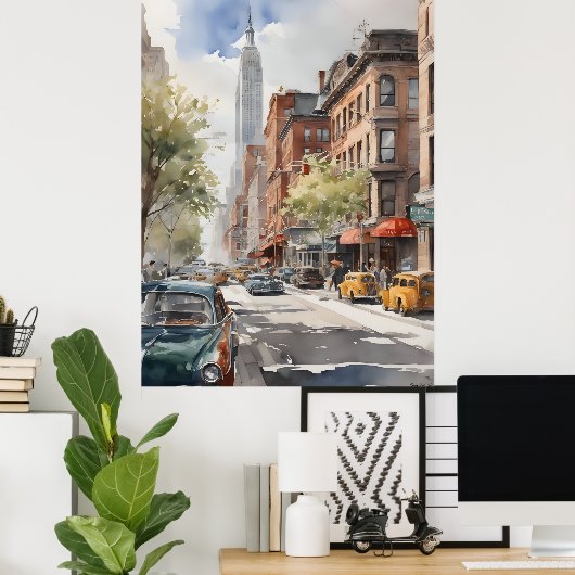 New York waterverf kunst Poster (Thuiskantoor)