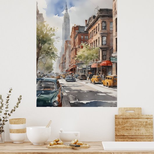 New York waterverf kunst Poster (Keuken)