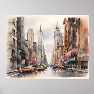 New York waterverf kunst Poster