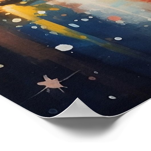 New York Waterverf, Schilderen, Stadsnacht, Poster (Hoek)