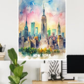 New York Waterverf schilderij Poster (Thuiskantoor)