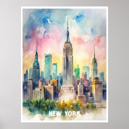 New York Waterverf schilderij Poster (Voorkant)