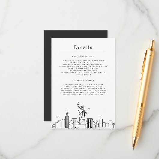 New York Wedding | Gegevens van gast Informatiekaartje (Voorkant / Achterkant in situ)