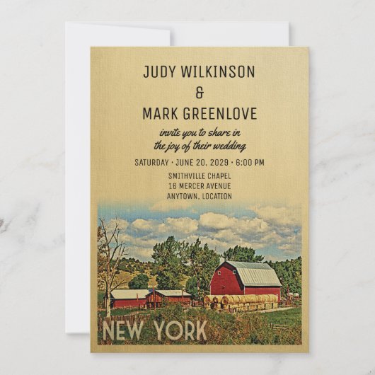 New York Wedding Invitation Boerderij Barn Rustic Kaart (Voorkant)