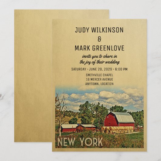New York Wedding Invitation Boerderij Barn Rustic Kaart (Voorkant / Achterkant)