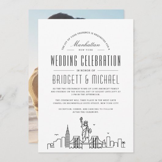 New York Wedding | Moderne Deco City Skyline Kaart (Voorkant / Achterkant)