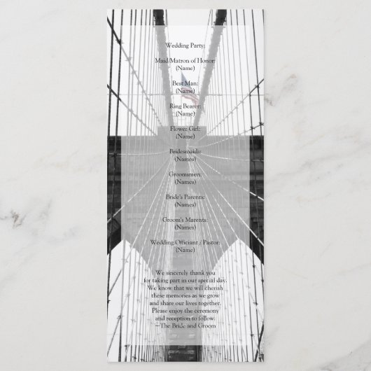 New York Wedding NYC Brooklyn Bridge Programmakaart (Achterkant)