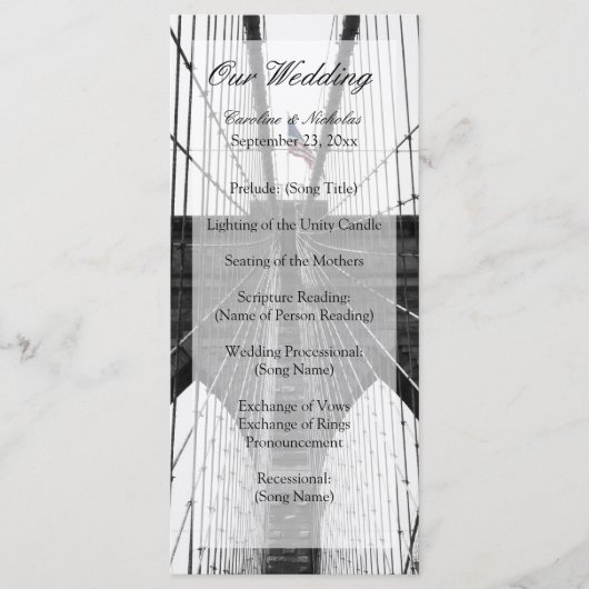 New York Wedding NYC Brooklyn Bridge Programmakaart (Voorkant)