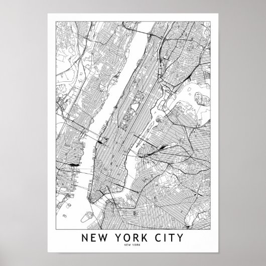 New York White Map Poster (Voorkant)