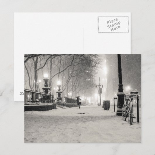 New York Winter - Snowy Night - Bryant Park Briefkaart (Voorkant / Achterkant)