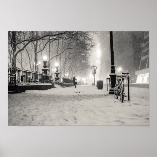 New York Winter - Snowy Night - Bryant Park Poster (Voorkant)