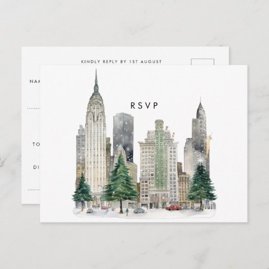 New York wintervakantie bruiloft RSVP briefkaart (Voorkant / Achterkant)