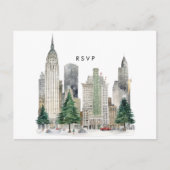 New York wintervakantie bruiloft RSVP briefkaart (Voorkant)