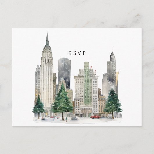New York wintervakantie bruiloft RSVP briefkaart (Voorkant)