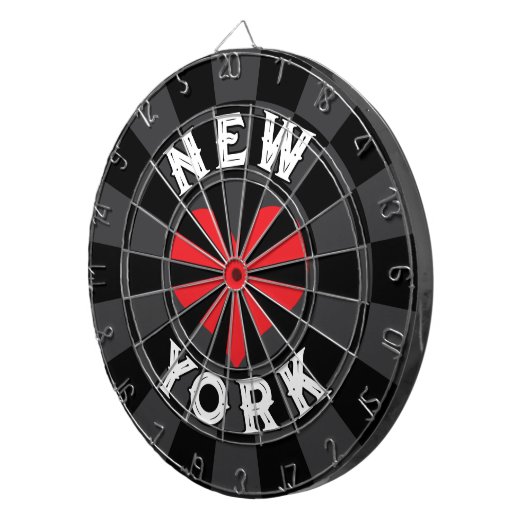 NEW YORK Witte tekst over zwarte houtskool rode ha Dartbord (Voorkant Rechts)