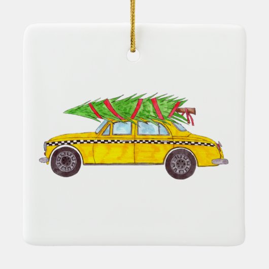 New York Yellow Cab Taxi kerstboom Keramisch Ornament (Achterkant)