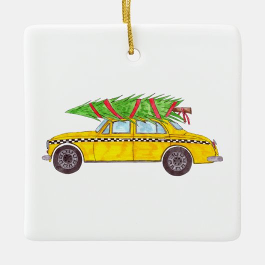 New York Yellow Cab Taxi kerstboom Keramisch Ornament (Voorkant)