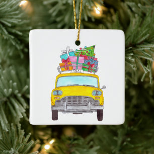 New York Yellow Cab Taxi-kerstcadeaus Keramisch Ornament