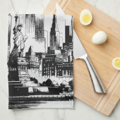 New York zwart-wit Theedoek (Quarter Fold)