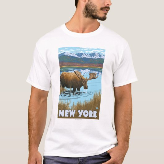 New YorkMoose Drink in Lake T-shirt (Voorkant)