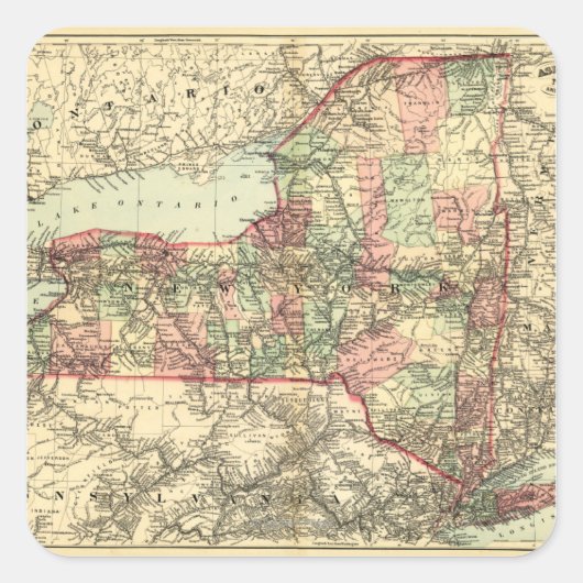 New YorkPanoramic MapNew York Vierkante Sticker (Voorkant)