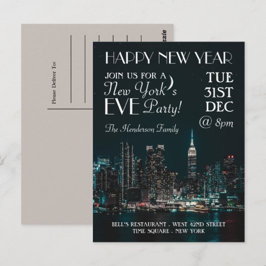 New York's Eve, Nieuwjaarsfeest Uitnodiging (Voorkant / Achterkant)
