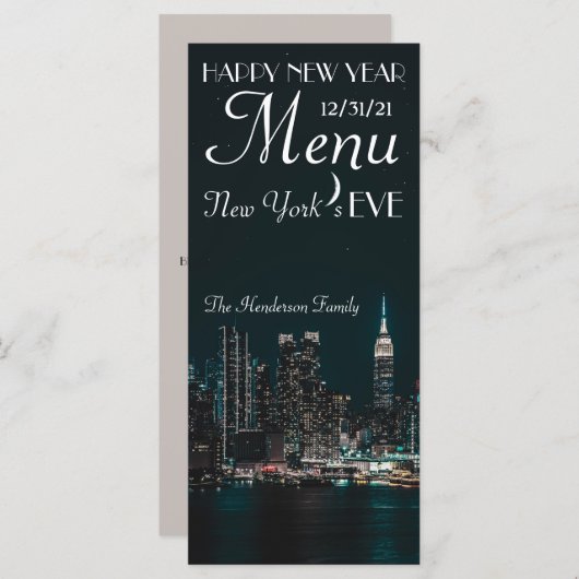 New York's Eve, Nieuwjaarsmenu Menu (Voorkant / Achterkant)