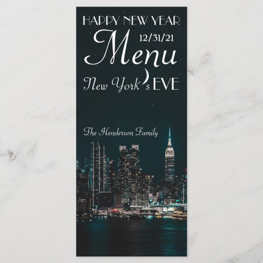 New York's Eve, Nieuwjaarsmenu Menu (Voorkant)