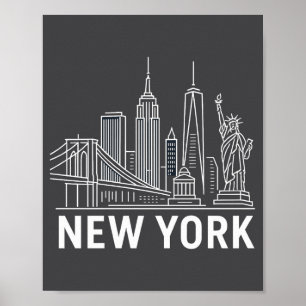New Yorkse Silhouet Met Beeld Van Liberty White Li Poster