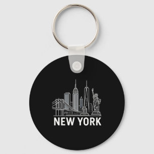 New Yorkse Silhouet Met Beeld Van Liberty White Li Sleutelhanger