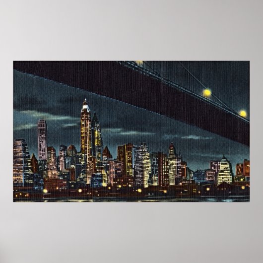  New Yorkse skyline bij nacht Poster (Voorkant)