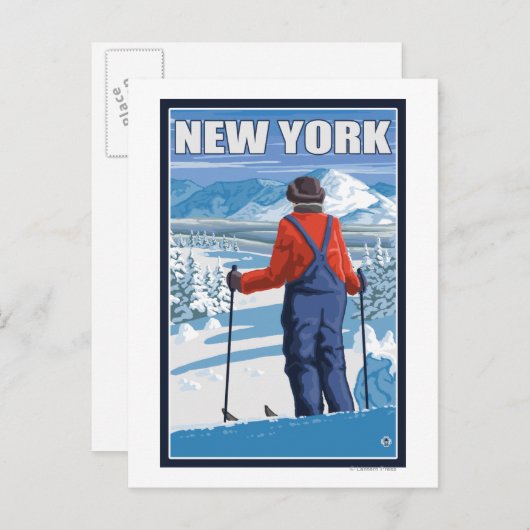 New YorkSkier Admiring Uitzicht Briefkaart (Voorkant / Achterkant)