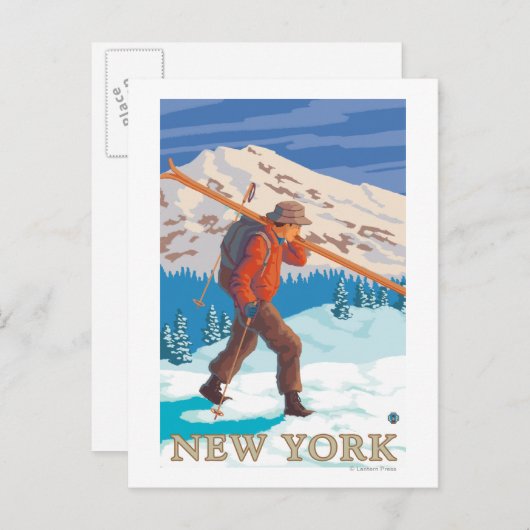 New YorkSkier Carrying Skis Briefkaart (Voorkant / Achterkant)