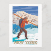 New YorkSkier Carrying Skis Briefkaart (Voorkant)