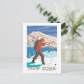 New YorkSkier Carrying Skis Briefkaart (Staand voorkant)