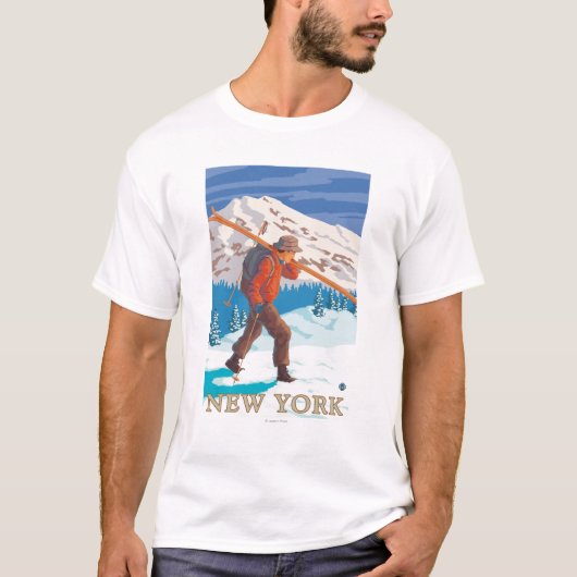 New YorkSkier Carrying Skis T-shirt (Voorkant)