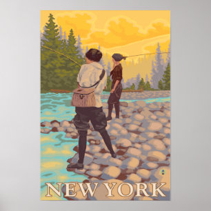 New YorkWomen Fly Fishing Scene Poster