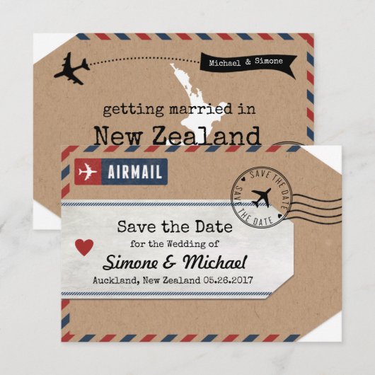 New Zealand Airmail Bagagelabel Save Date Save The Date (Voorkant / Achterkant)